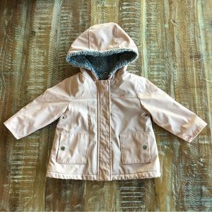 Zara Baby Girl Faux Fur Lined Rubberized Raincoat in Pink